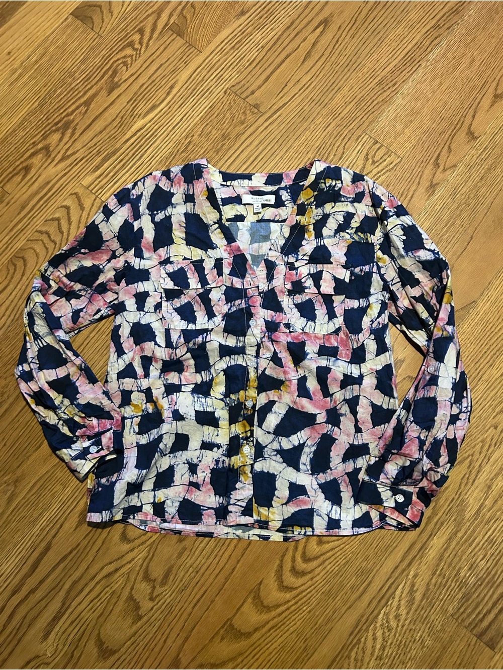 *Busayo Collective Abstract Print Blouse Cotton Button Front Boho Top Size M - Picture 7 of 12